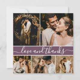 Romantic Script Mauve 5 Photo Collage Bröllop Tack Kort