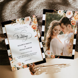 Romantic Script Terracotta Blommigt Photo Bröllop Inbjudningar