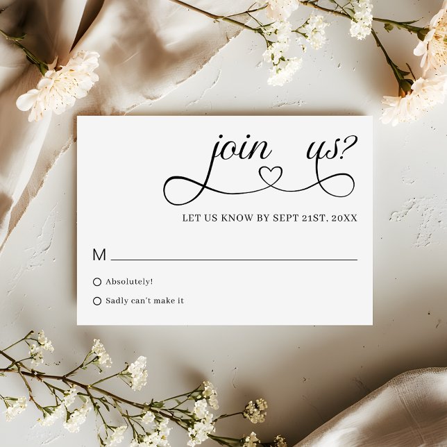 Romantic Script Typography Minimalist Wedding RSVP OSA Kort (Skapare uppladdad)