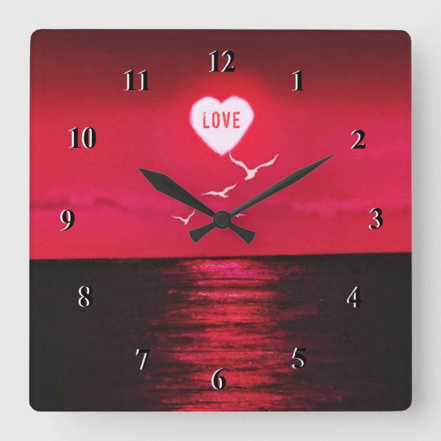 Romantic Sea Sunset Clock Fyrkantig Klocka (Framsida)