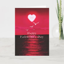 Romantic Sea Sunset Heart Valentine Day Card