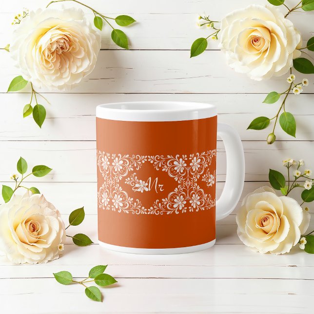 Romantic Shabby chic Burnt Orange Bröllop Mugg Jumbo Mugg (Skapare uppladdad)