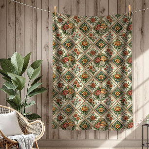 Romantic Shabby chic Throw med Röd ros och Tile Fleecefilt