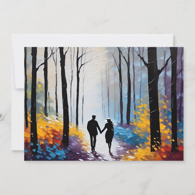 Romantic Silhouette Couple in Abstrakt Foliage Meddelande (Framsida)