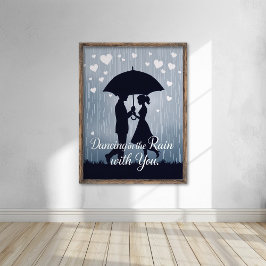 Romantic Silhouette Dancing in Rain Poster