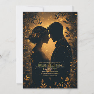 Romantic Silhouette med Elegant Guld Background Inbjudningar