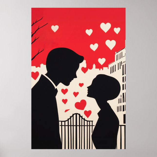 Romantic Silhouette par Cityscape Hearts Poster (Framsidan)
