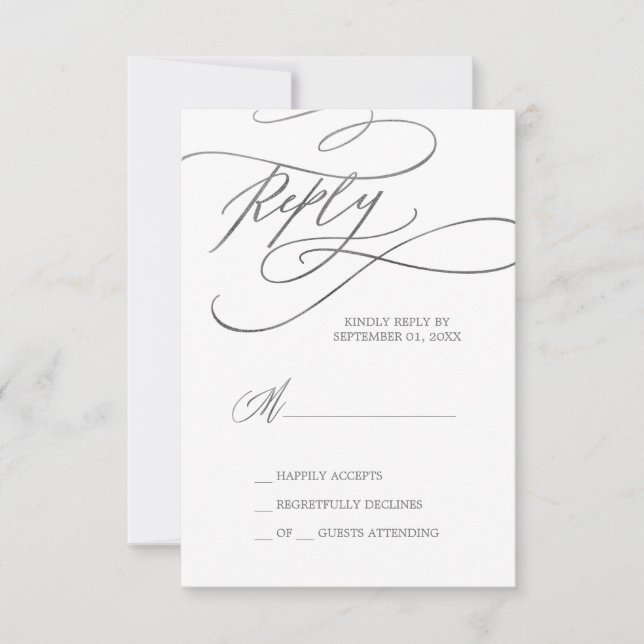 Romantic Silver Calligraphy Simple OSA kort (Framsida)