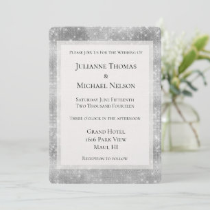 Romantic Silver Gnistra Glitz Bröllop Inbjudningar