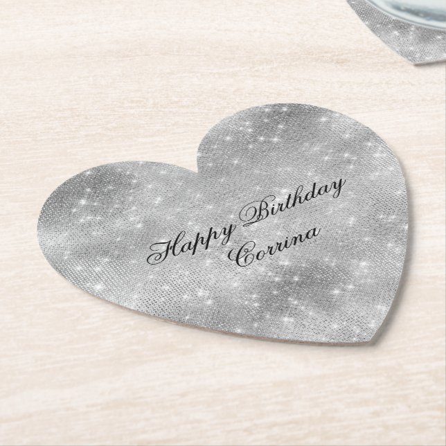 Romantic Silver Gnistra Glitzy Birthday Underlägg Papper (Vinklad)
