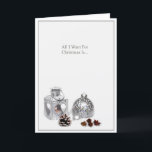 Romantic Silver Ornaments jul Helgkort<br><div class="desc">En romantisk julkort med silver-lantern och en elegant som är full av texten: "Allt jag vill ha till jul är... " När den speciella öppnar den kommer de att hitta ord,  "Du!" inuti.</div>