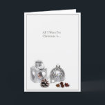 Romantic Silver Ornaments jul Helgkort<br><div class="desc">En romantisk julkort med silver-lantern och en elegant som är full av texten: "Allt jag vill ha till jul är... " När den speciella öppnar den kommer de att hitta ord,  "Du!" inuti.</div>