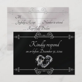 Romantic Silver Scroll Heart on Black OSA Kort