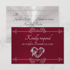 Romantic Silver Scroll Heart on Burgundy OSA Kort