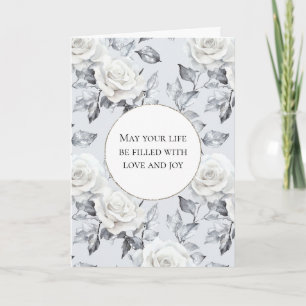 Romantic Silver Vit ros Blommigt Bröllop Kort