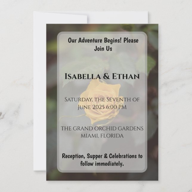 Romantic Single Yellow Rose Dark Garden Wedding  Inbjudningar (Framsida)