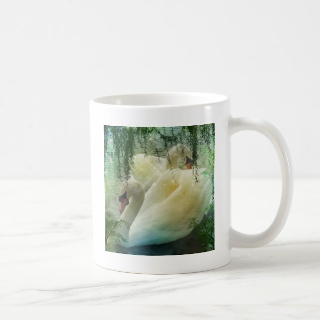 Romantic Sjö Swimming White Svanar Kaffemugg (Höger)