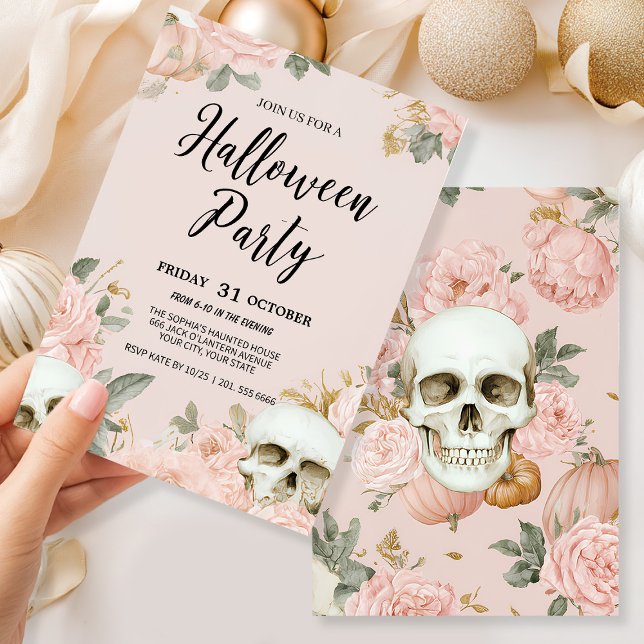 Romantic Skull Blommigt Halloween fest Inbjudningar (Skapare uppladdad)