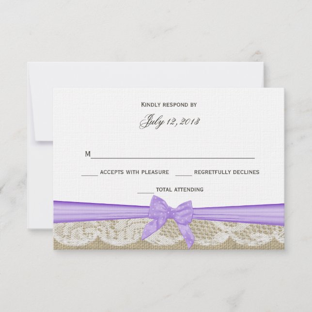 Romantic Snöre och Lila Bow Response OSA Kort (Framsida)