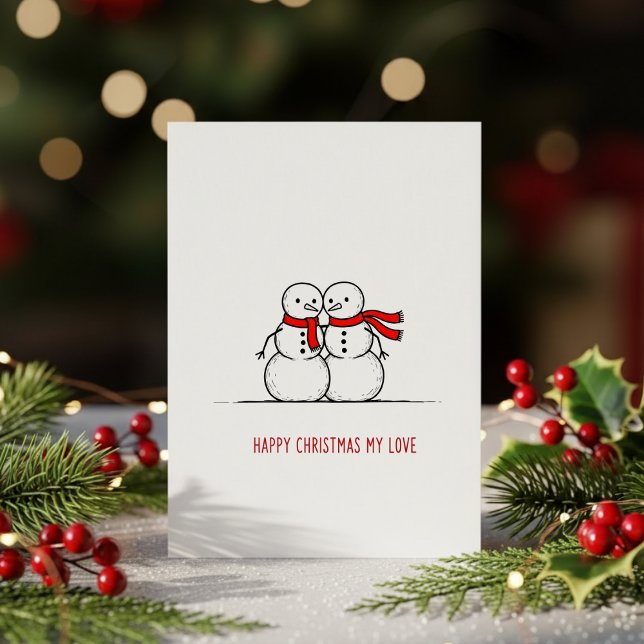 Romantic Snowman Kiss Card – Sweet Christmas Love  Julkort (Skapare uppladdad)