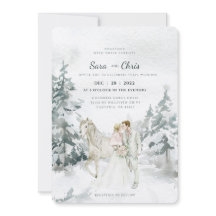 Romantic Snowy Winter Forest with Bride and Groom
