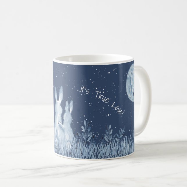 Romantic Snuggle Bunny Kärlek Blue Måne personaliz Kaffemugg (Framsida höger)