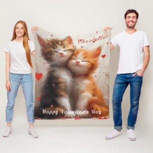 Romantic Snuggling Kittens Red Valentine Hearts Fleecefilt