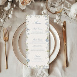 Romantic Soft Blue Blommigt Bröllop Meny<br><div class="desc">Elegant bröllop-menyn,  förskönad med en fantastisk mjuk,  blå blommigt ram och klassisk kalligrafi. Den tidlösa kalligrafin lägger till en personlig beröring till menyn som är både romantisk och nyskapande.</div>