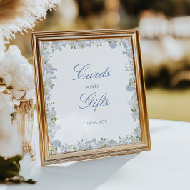 Romantic Soft Blue Blommigt Bröllopskort och prese Poster