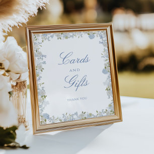 Romantic Soft Blue Blommigt Bröllopskort och prese Poster