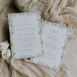 Romantic Soft Blue Blommigt Ram Alla i ena Bröllop Inbjudningar