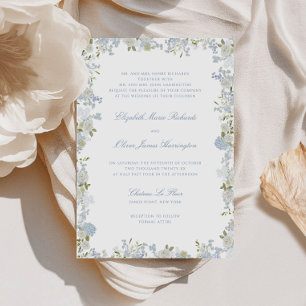 Romantic Soft Blue Blommigt Ram Bröllop Inbjudningar