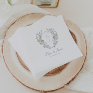Romantic Soft Blue Monogram Vapensköld Bröllop Pappersservett