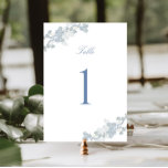 Romantic Soft Blue Vintage Blommigt Bröllop Bordsnummer<br><div class="desc">Elegant romantiskt kort för bröllop-bordsnummer,  försett med en förbluffande mjuk blommigt med blå vattenfärg och klassisk kalligrafi.</div>