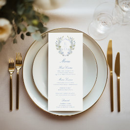 Romantic Soft Blue Vintage Monogram Vapensköld Brö Meny