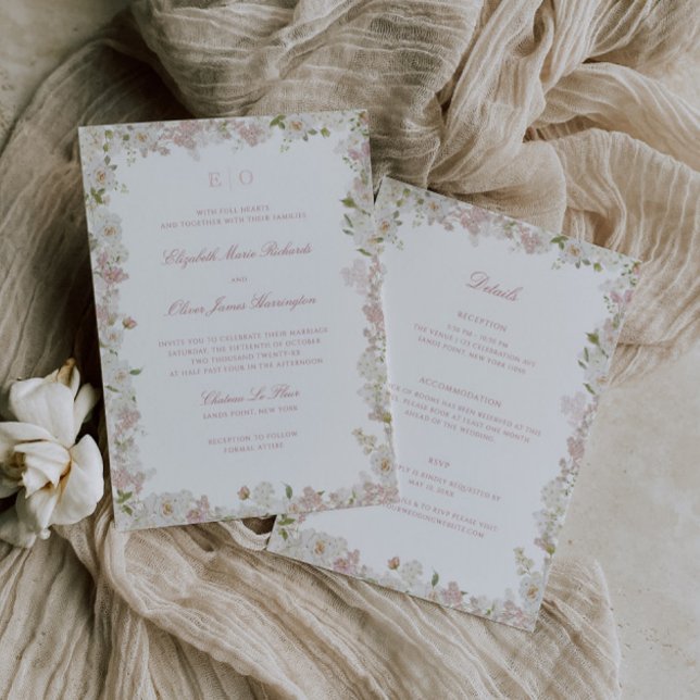 Romantic Soft Blush White All-In-One Wedding Inbjudningar (Skapare uppladdad)