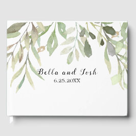 Romantic Soft Botanical Greenery Bröllop Gästböcker