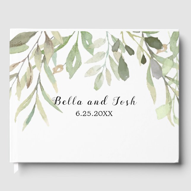 Romantic Soft Botanical Greenery Bröllop Gästböcker (Framsida)