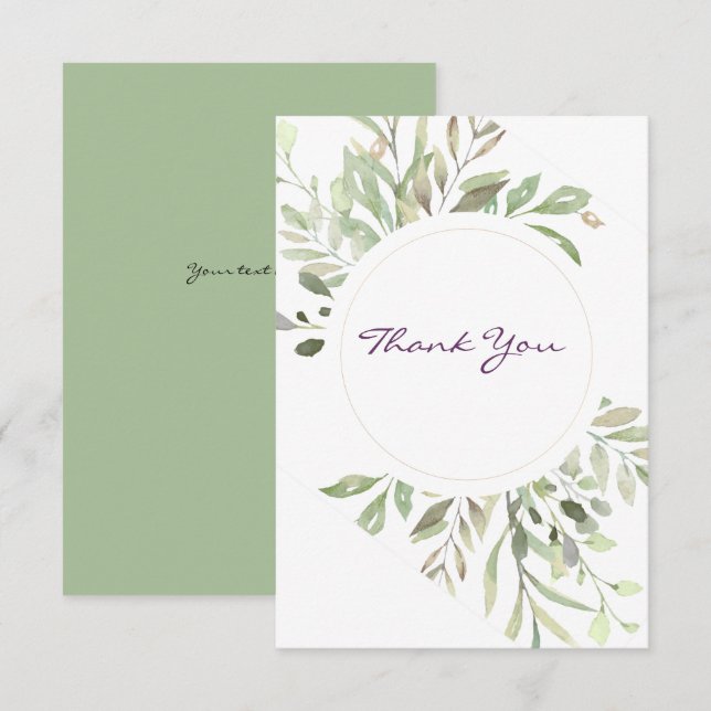 Romantic Soft Botanical Greenery Tack Kort (Fram/baksida)