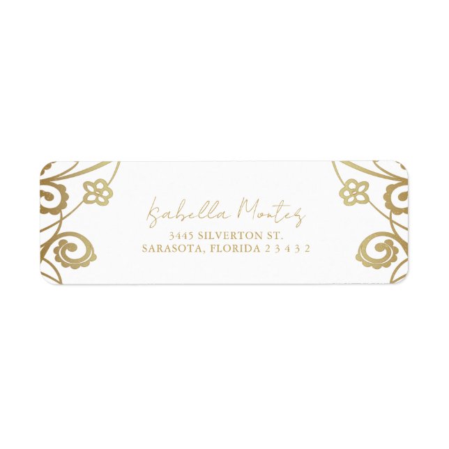 Romantic Soft Guld Blommigt Snöre Ram Returadress Etikett (Framsidan)