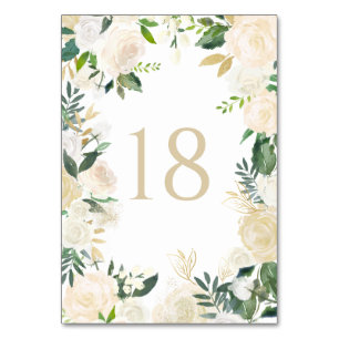 Romantic Soft Ivory Flowers Wandan Bröllop Bordsnummer