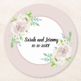 Romantic Soft Mauve Blommigt Watercolor Ro Bröllop Underlägg Papper Rund