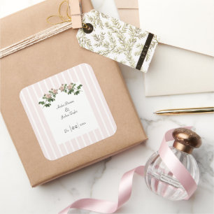 Romantic Soft Rosa Bröllop Fyrkantigt Klistermärke
