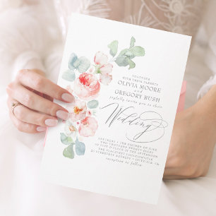 Romantic Soft Rosa Flowers Summer Garden Wedding Inbjudningar