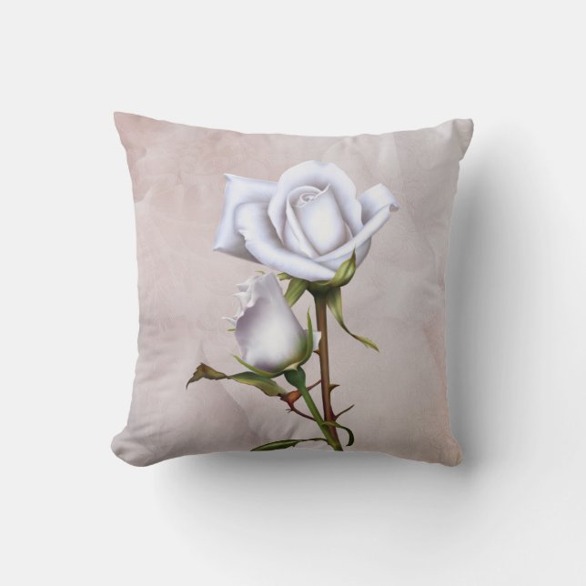 Romantic Soft Vit ros Elegant Blommigt Glam Kudde (Framsida)