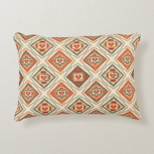 Romantic Southwestern Heart Pattern Peach & Sage Prydnadskudde (Framsidan)