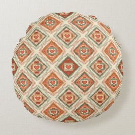 Romantic Southwestern Heart Pattern Peach & Sage Rund Kudde