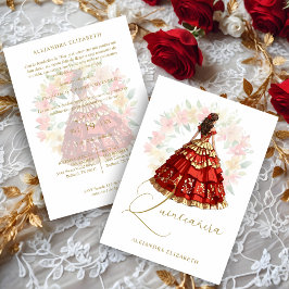Romantic Spanish Quinceañera in Red & Golden  Inbjudningar