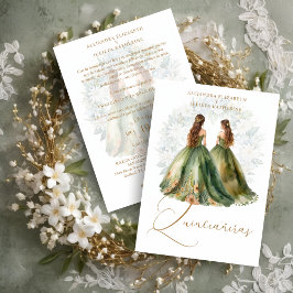 Romantic Spanish Quinceañeras Twins Green Shades Inbjudningar