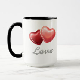 Romantic Sparkling Red Hearts "Love" Glitter Desig Mugg